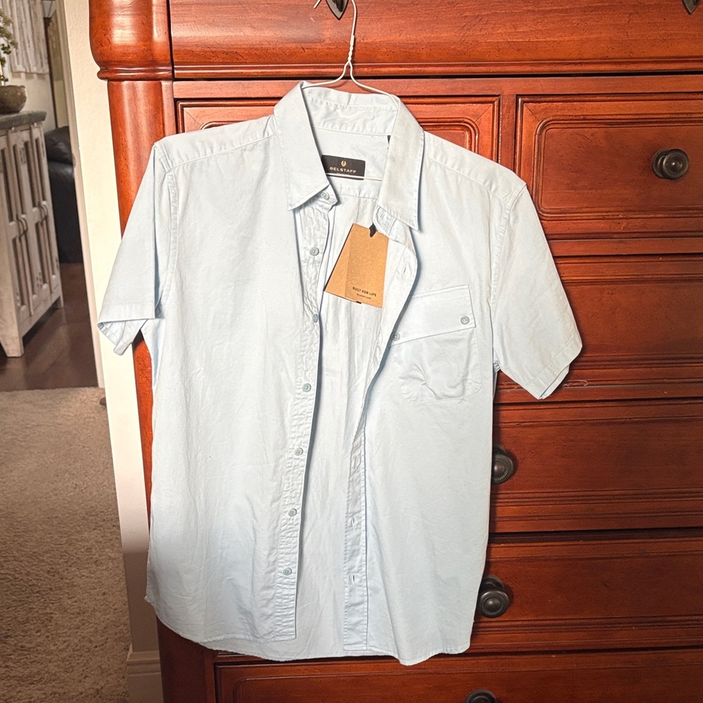 Belstaff Pale Blue Short Sleeve Button-Down Shirt